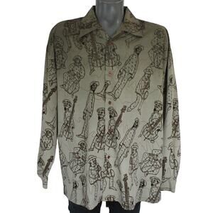 Vintage 90s Jazz Players African American All Over Print Shirt Mens XL